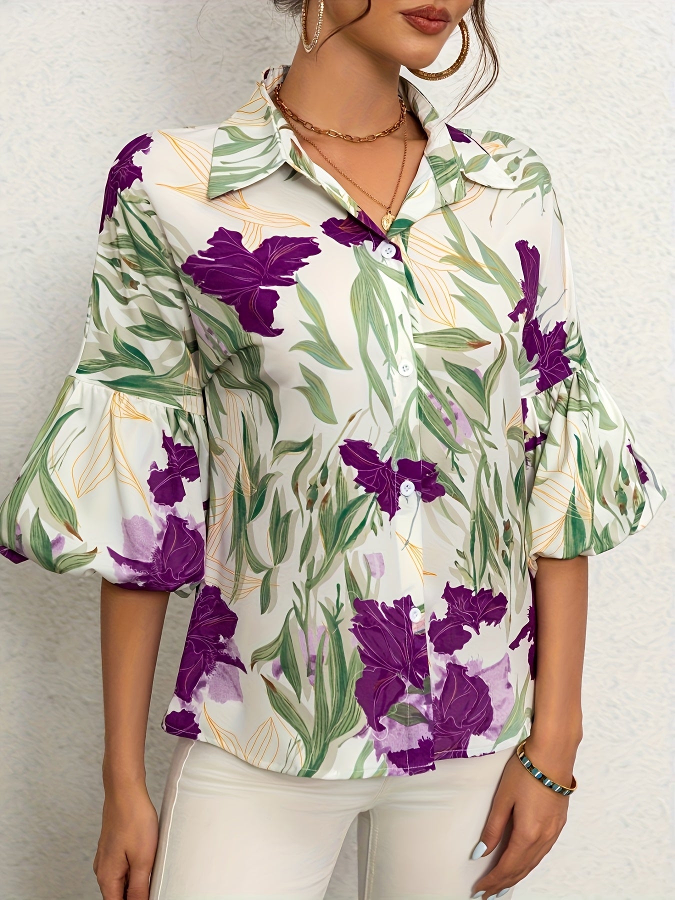Kyra | Blouse met bladprint