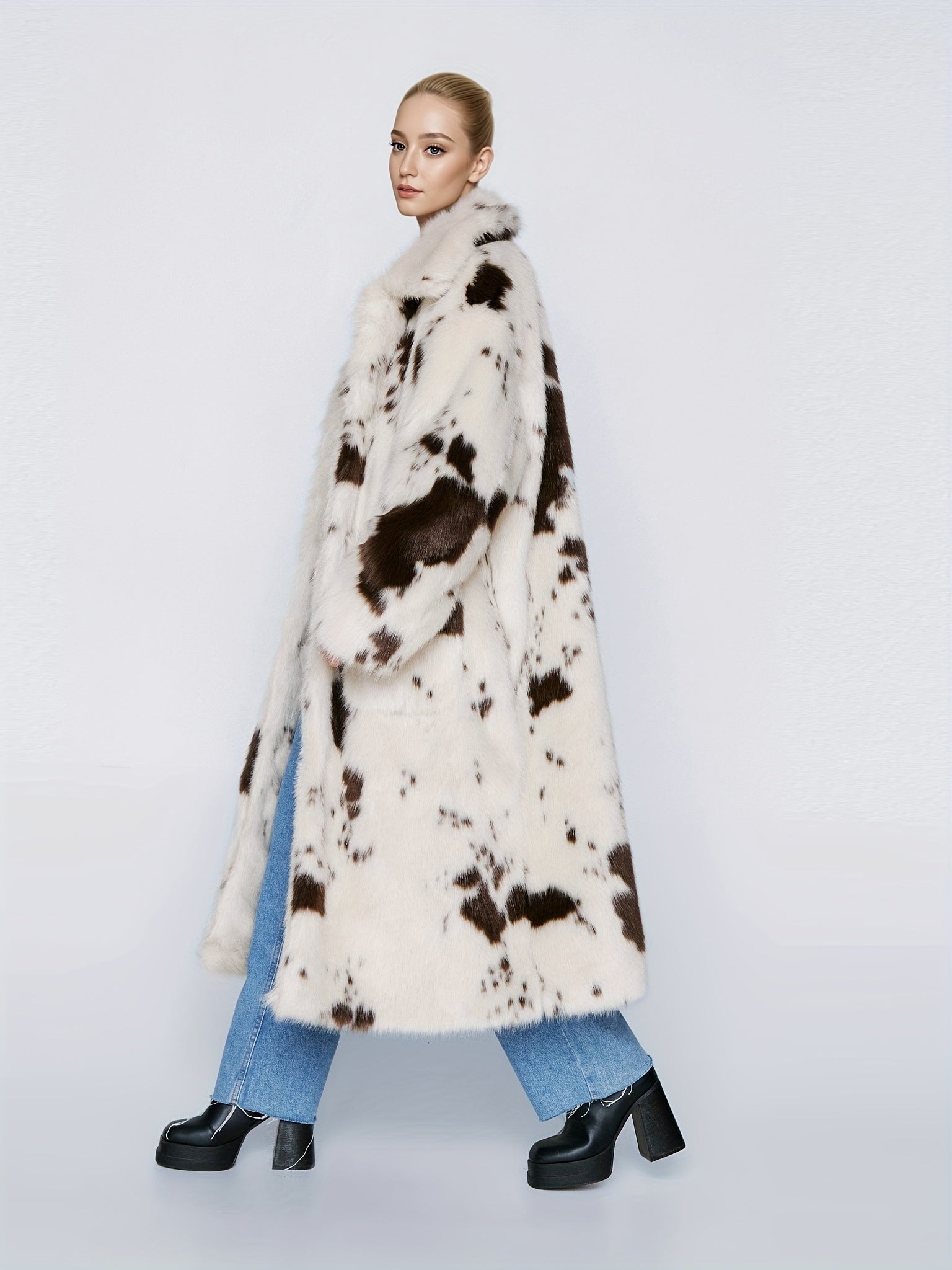 Jorie | Faux fur coat with cow print