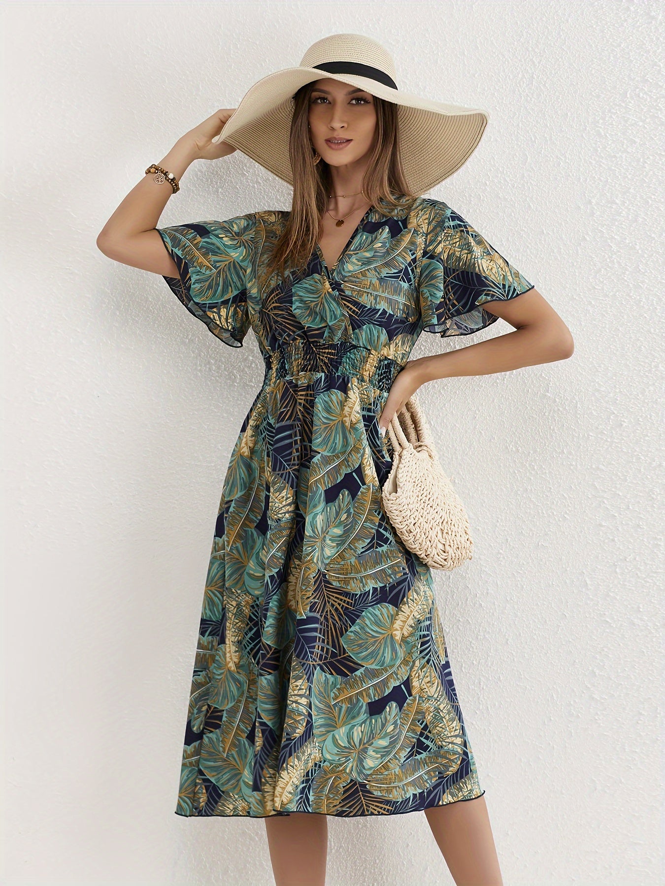 Laura | Jurk met Bladerprint