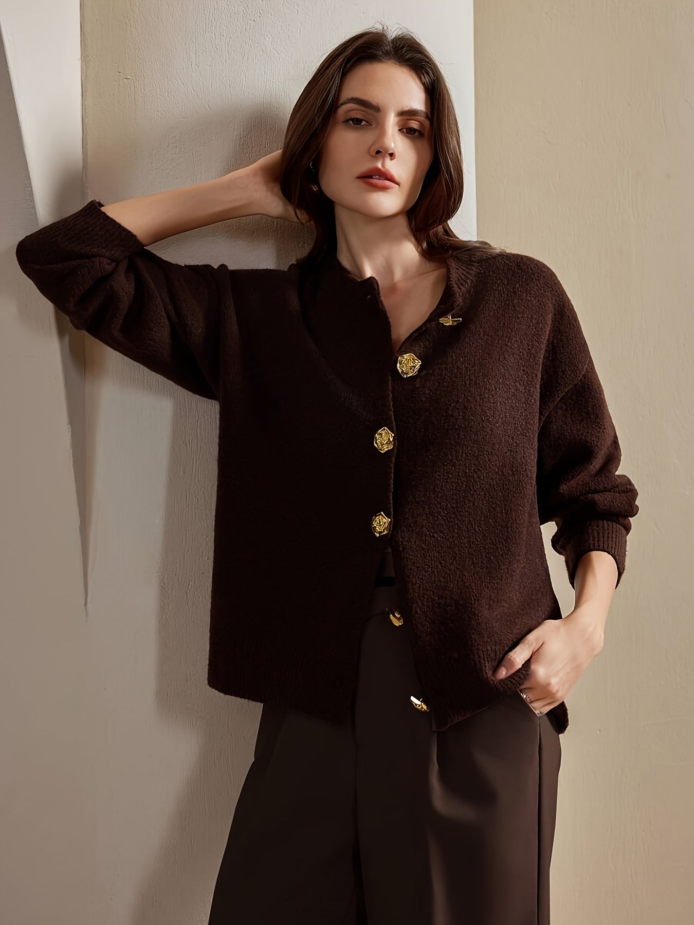 Cindy | Brown button-up cardigan