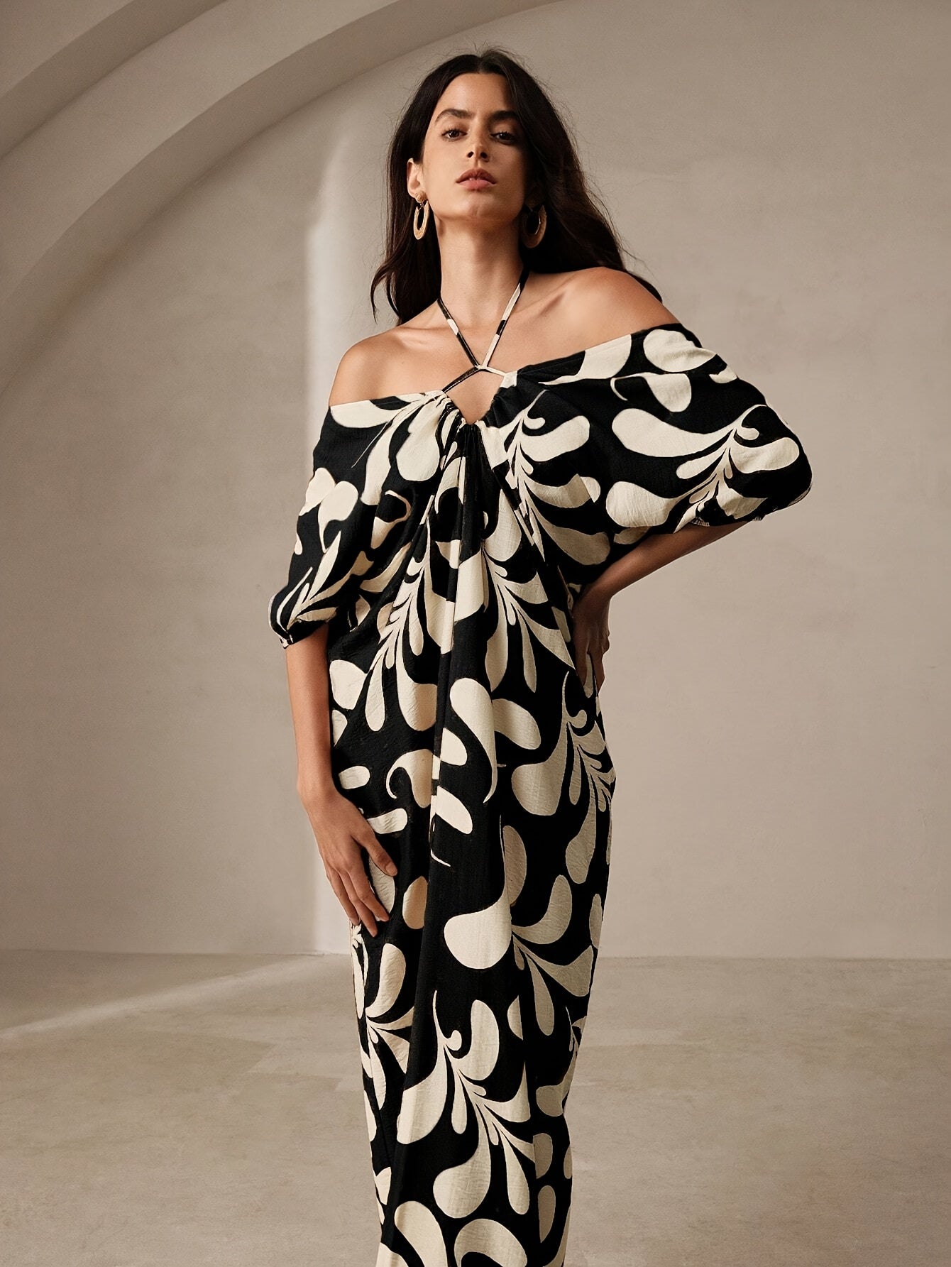 Isla | Maxi jurk met bladprint