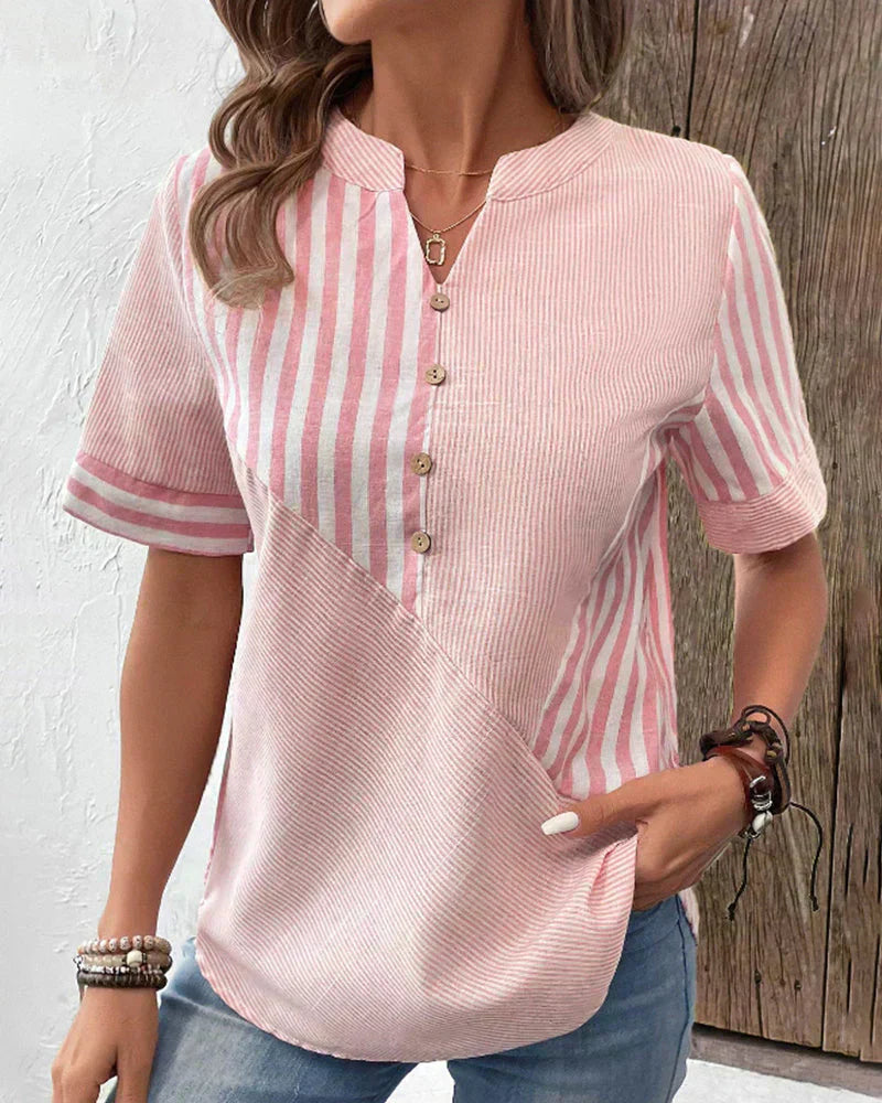 Ava | Pink striped short-sleeve blouse