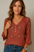 Amelia | Red paisley blouse