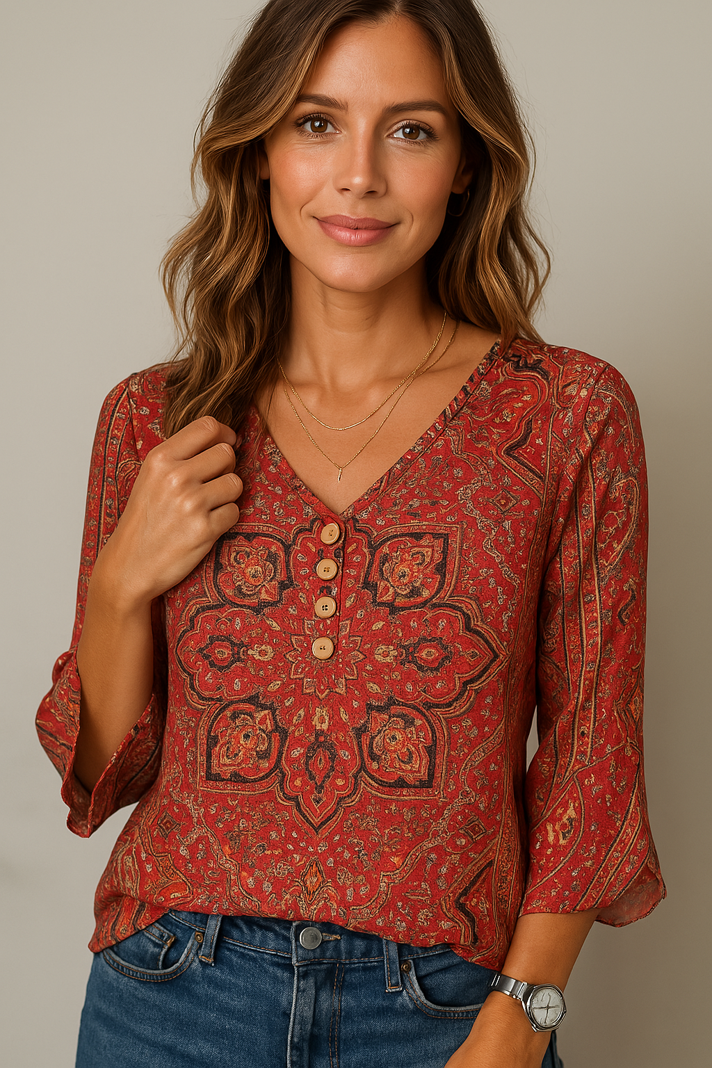 Amelia | Red paisley blouse