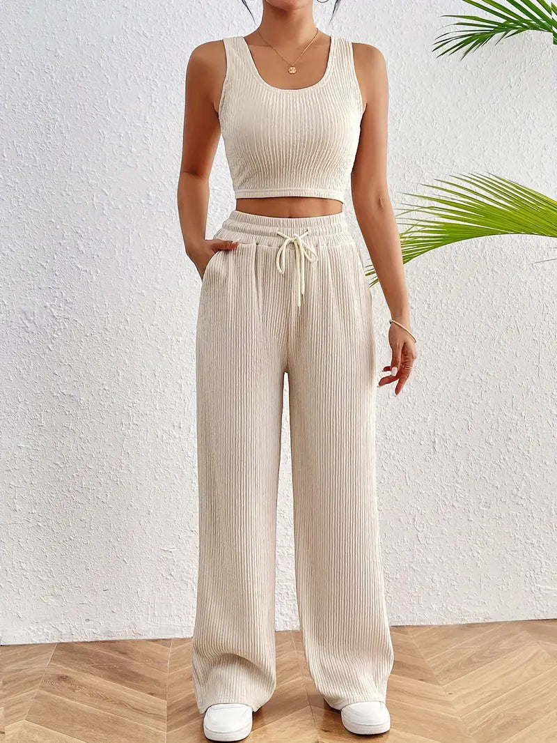 Beige casual two-piece summer set