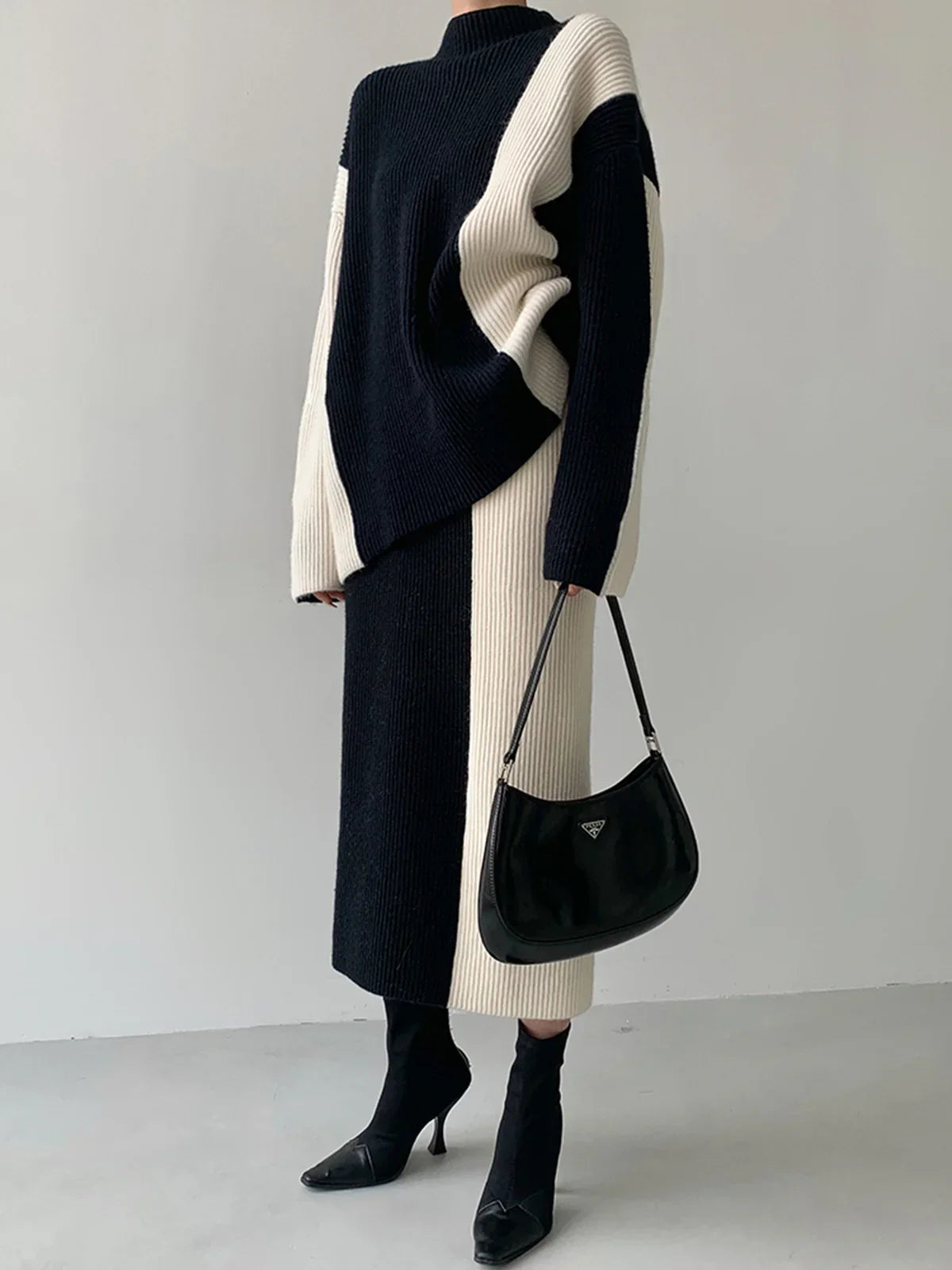 Black & white knit two-piece set