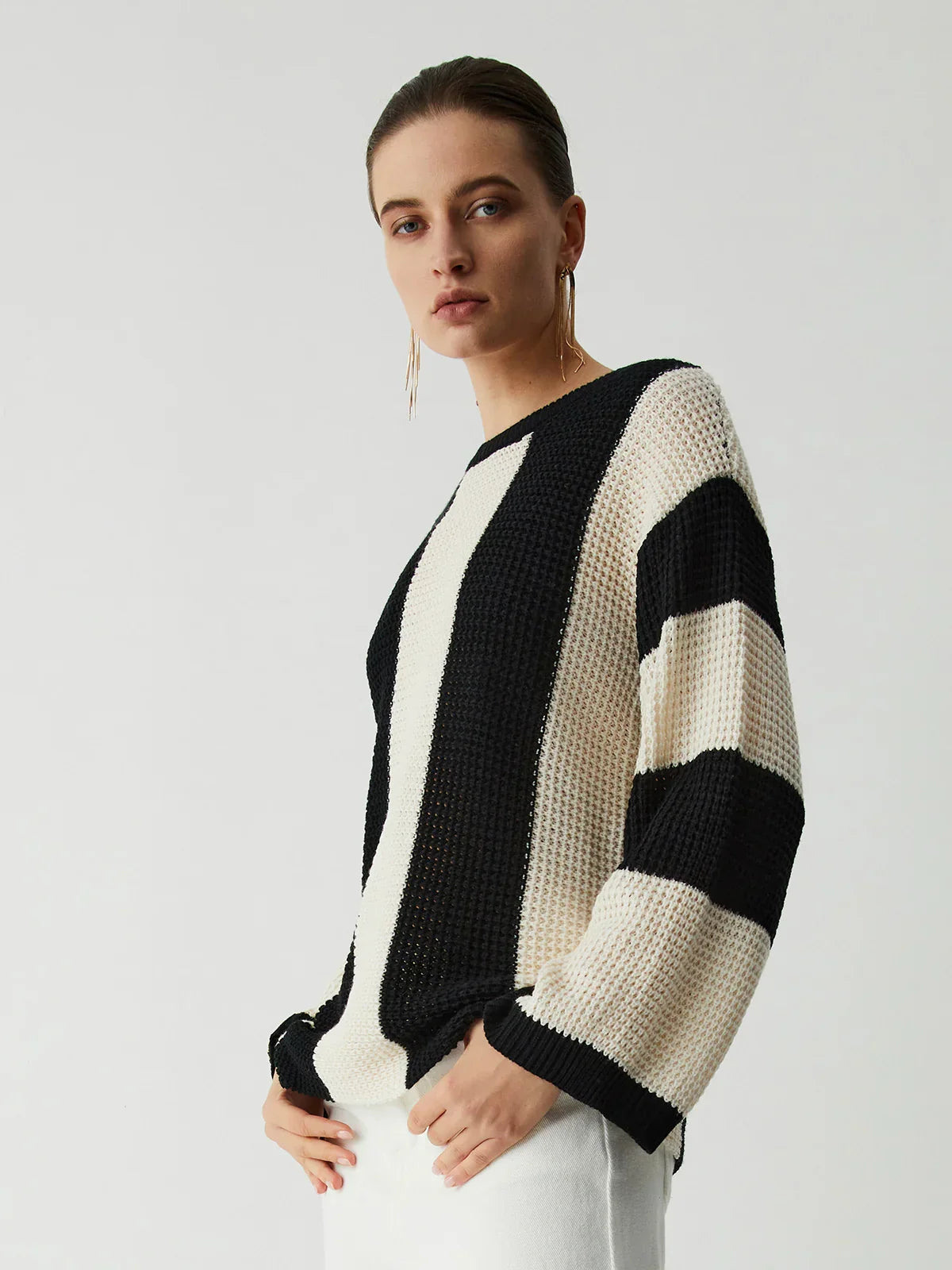 Joana | Hollow pointelle stripe sweater