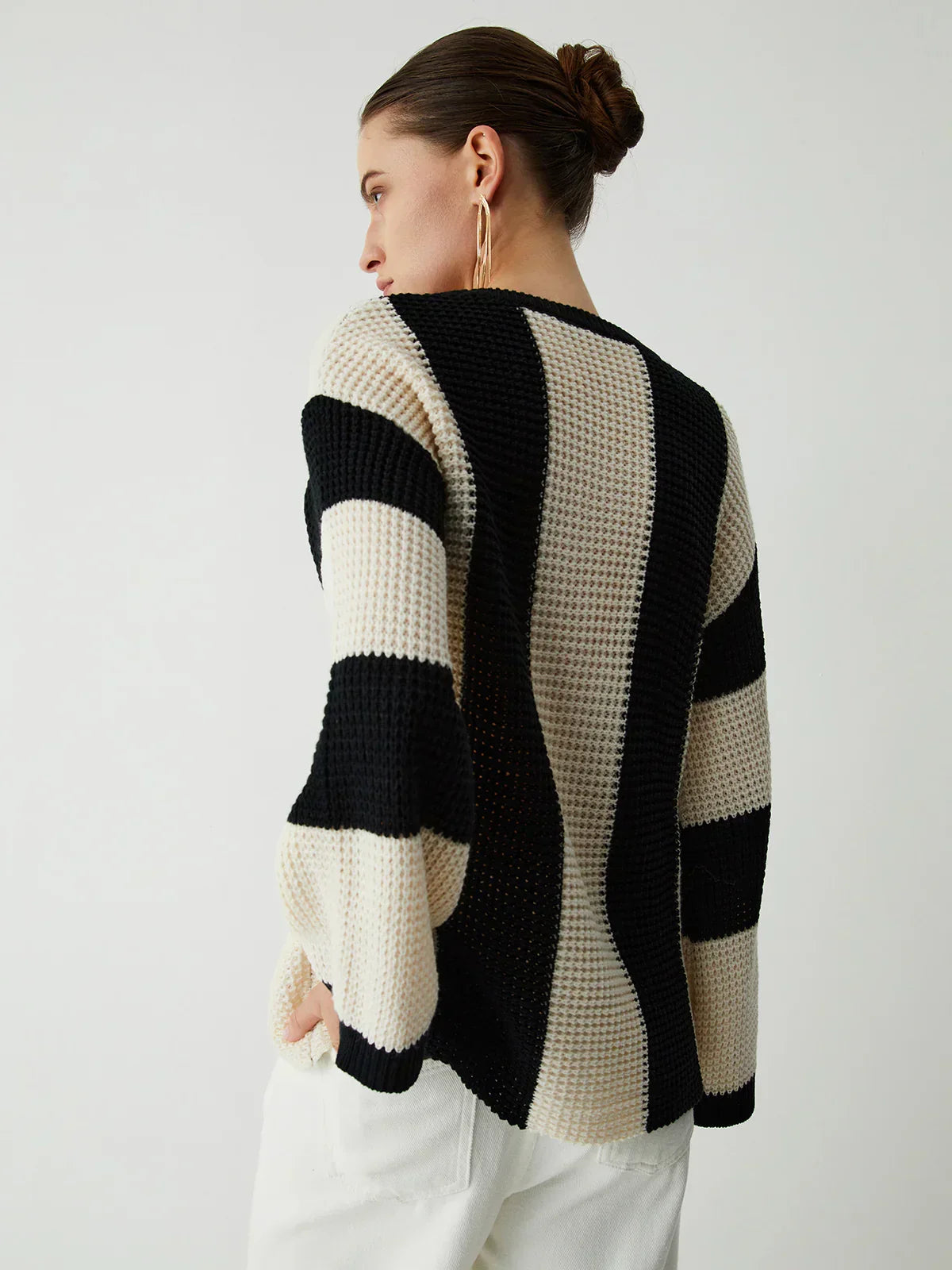 Joana | Hollow pointelle stripe sweater