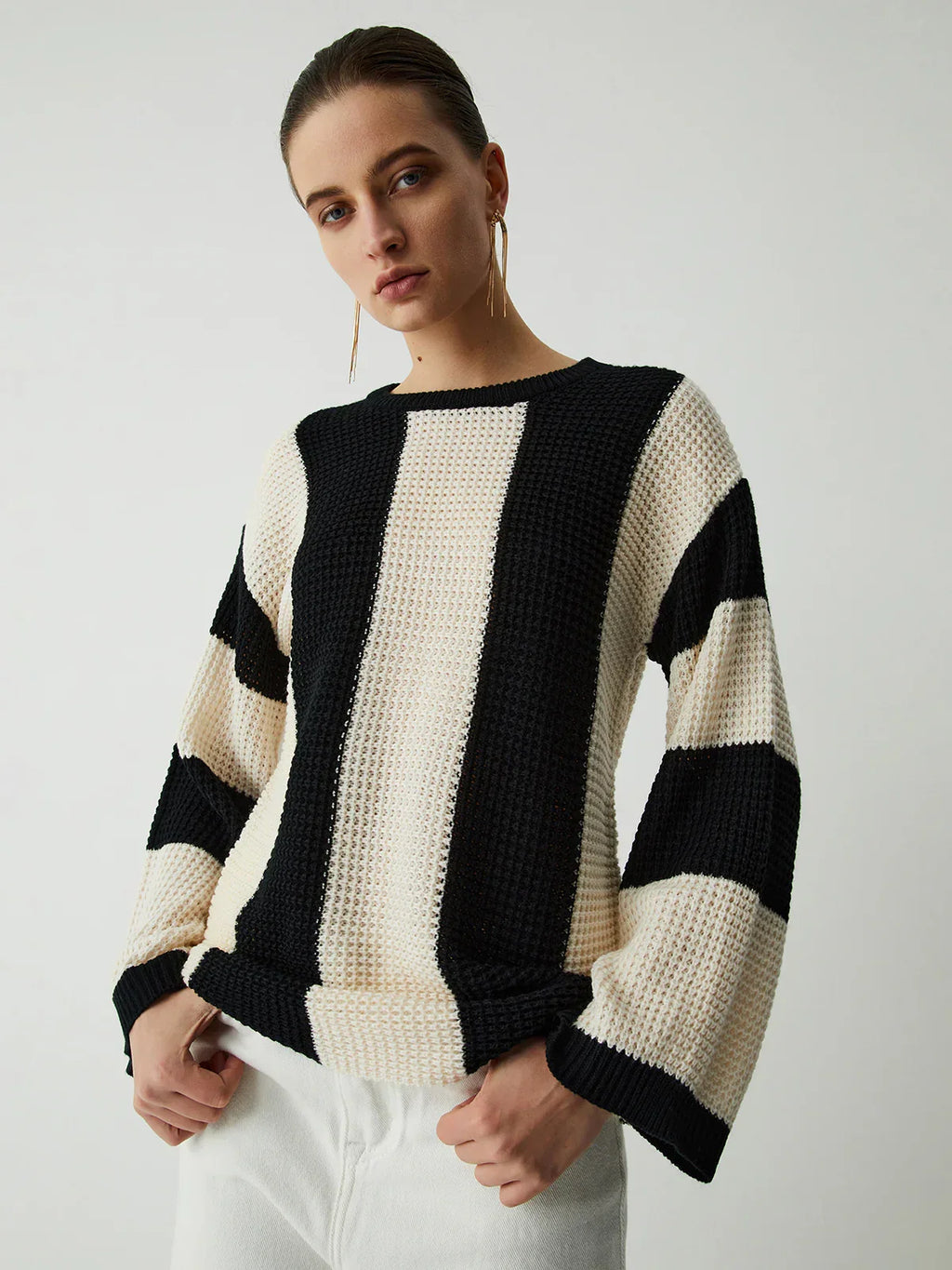 Joana | Hollow pointelle stripe sweater