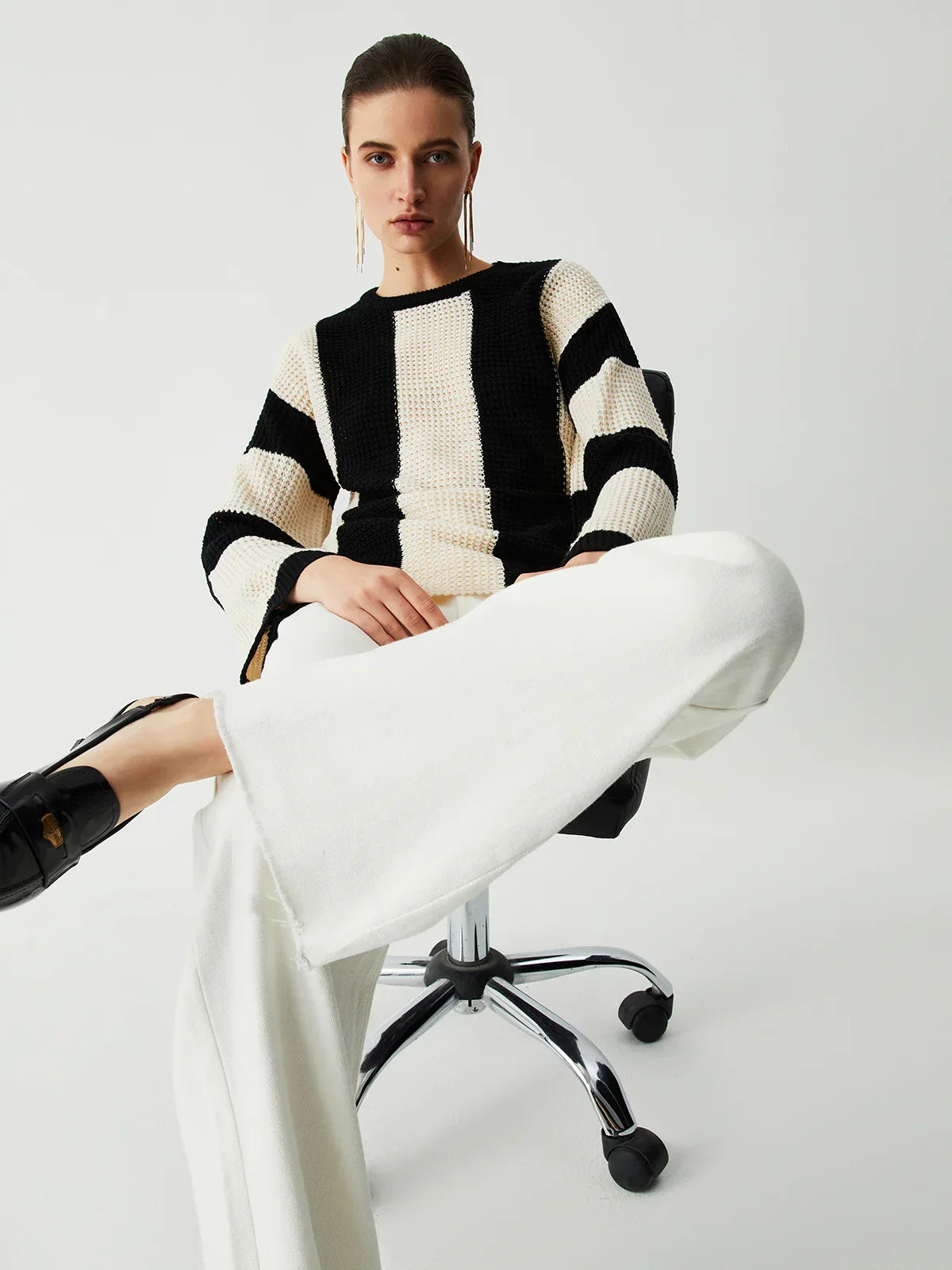 Joana | Hollow pointelle stripe sweater