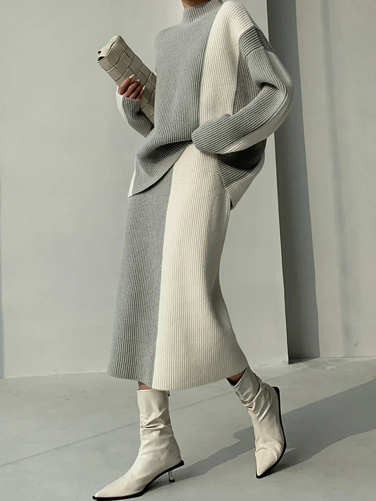 Black & white knit two-piece set