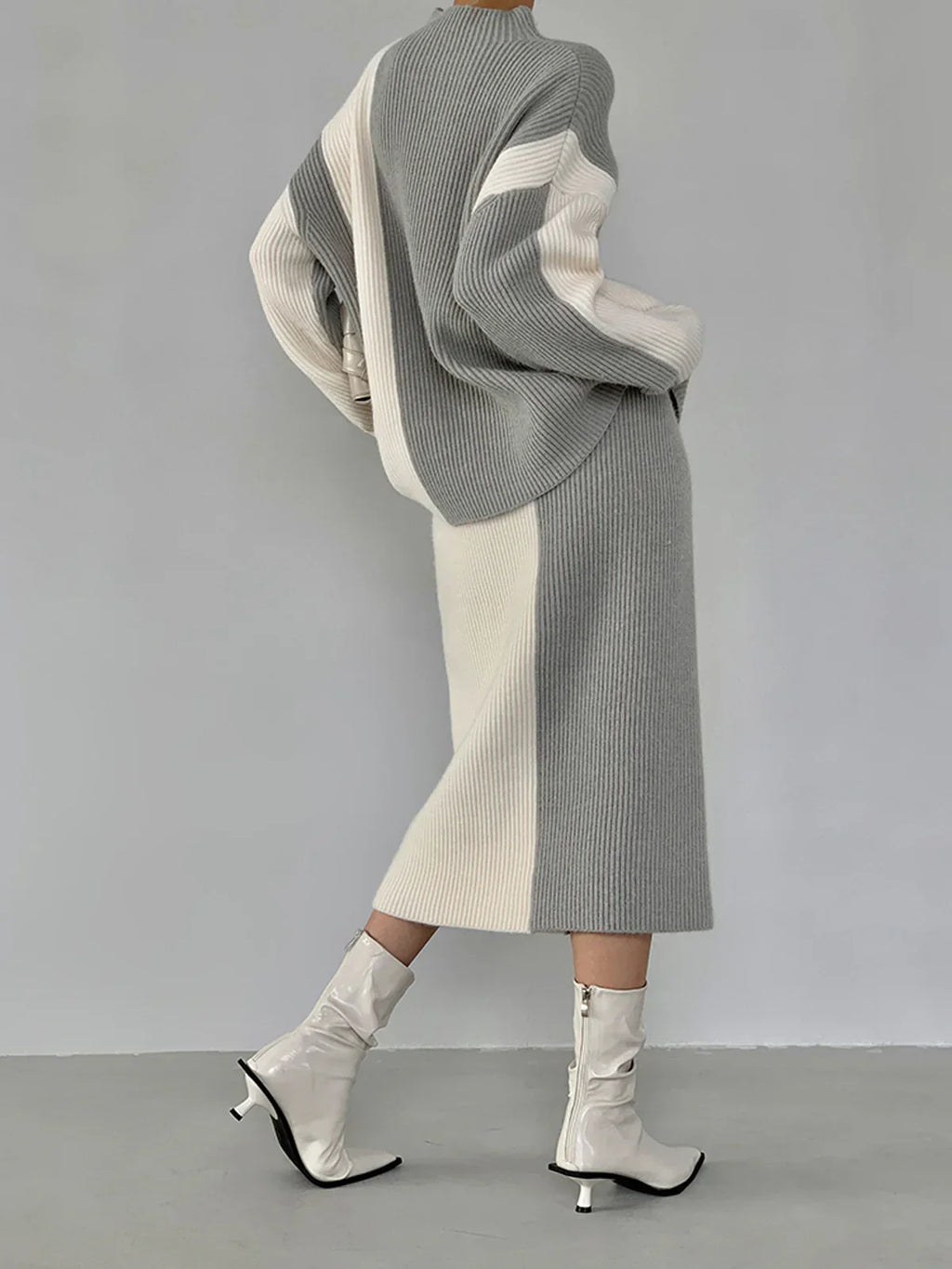 Black & white knit two-piece set