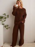 Brown wide-leg ribbed Two-piece set