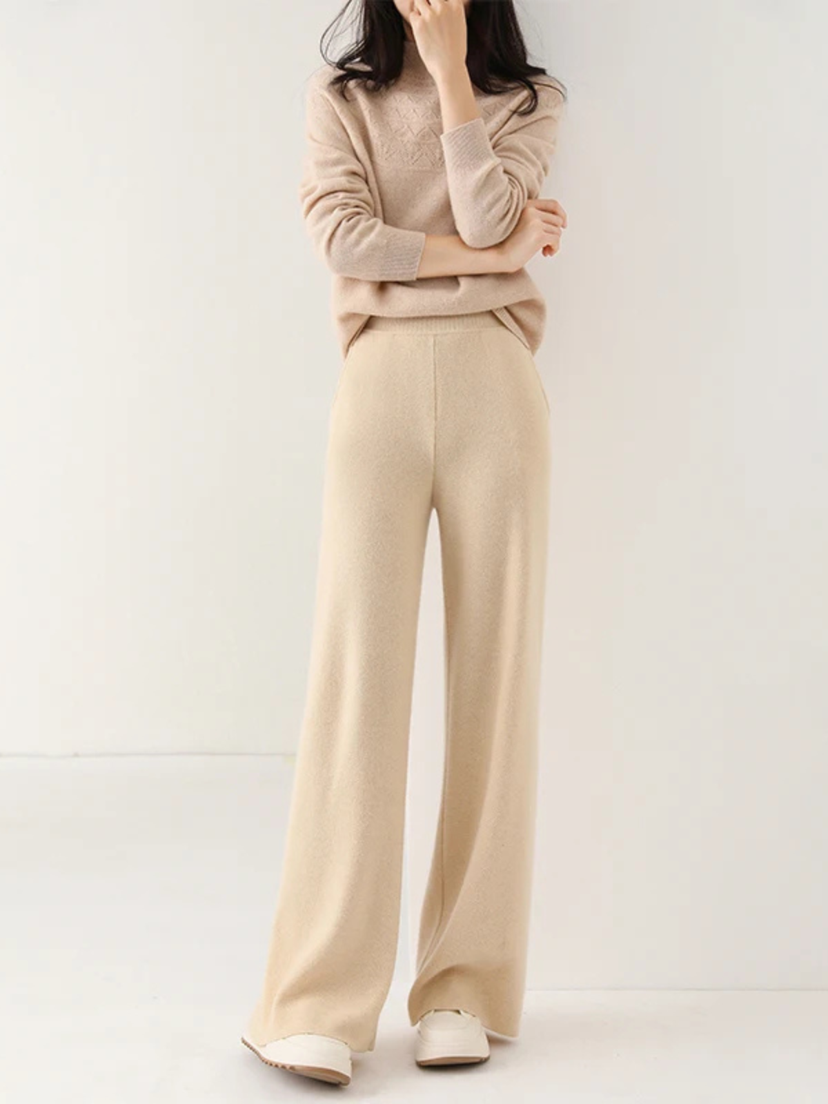 beige palazzo Trousers in wool