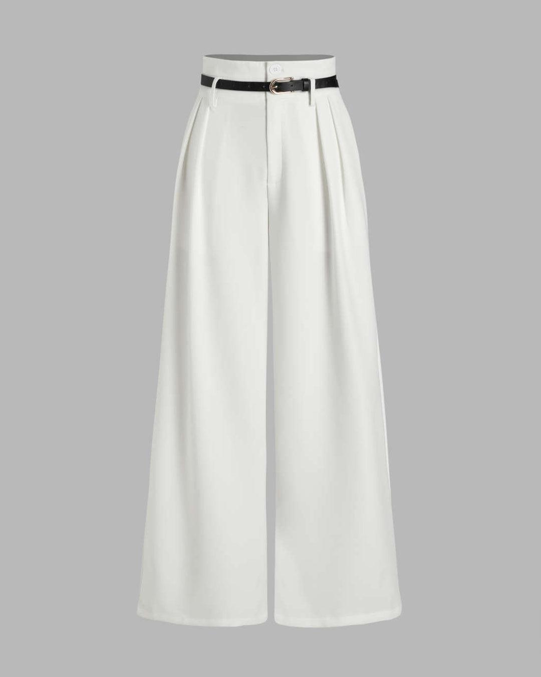 White high-waist pleated trousers