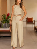 Beige two-piece set including belt