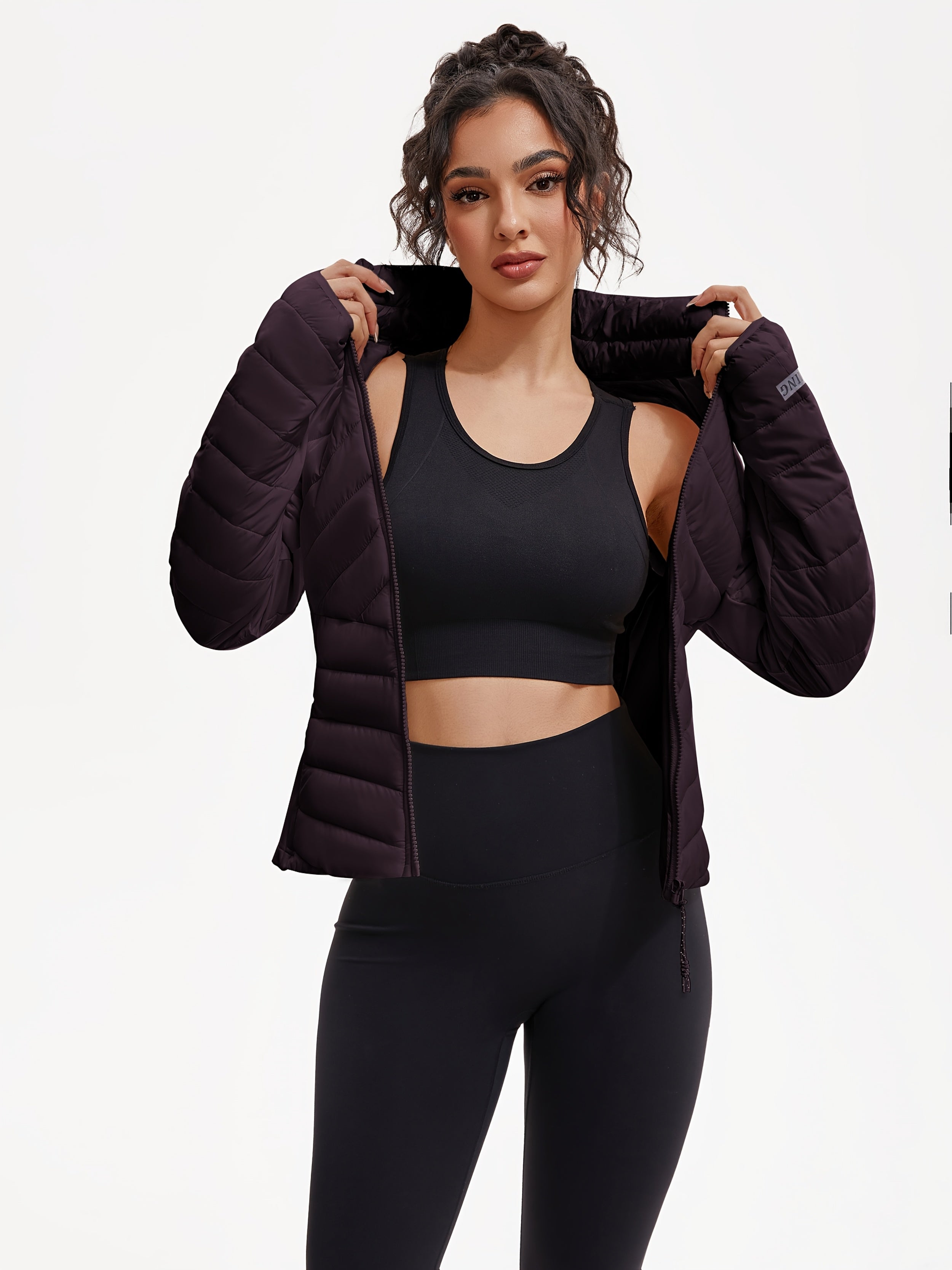 Purple quilted puffer jacket