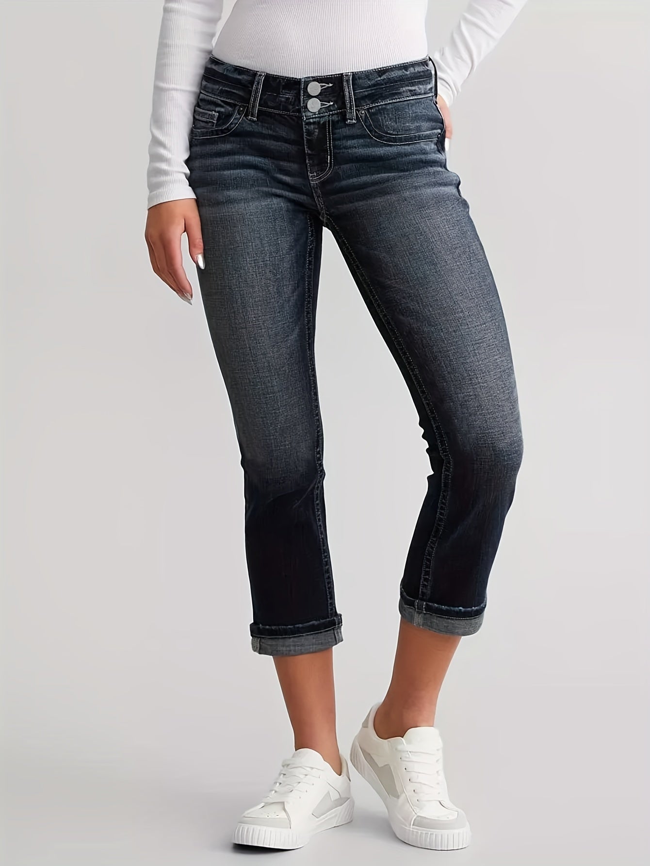 Grey high waist capri jeans
