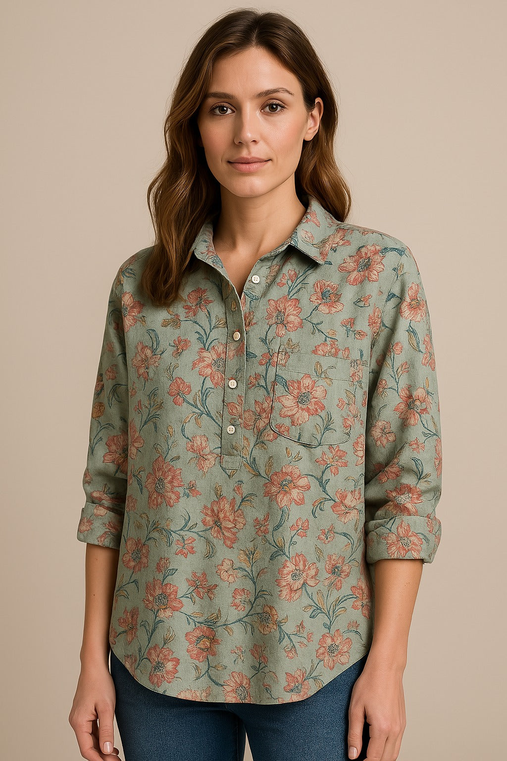 Eleanor | Sage floral long-sleeve blouse