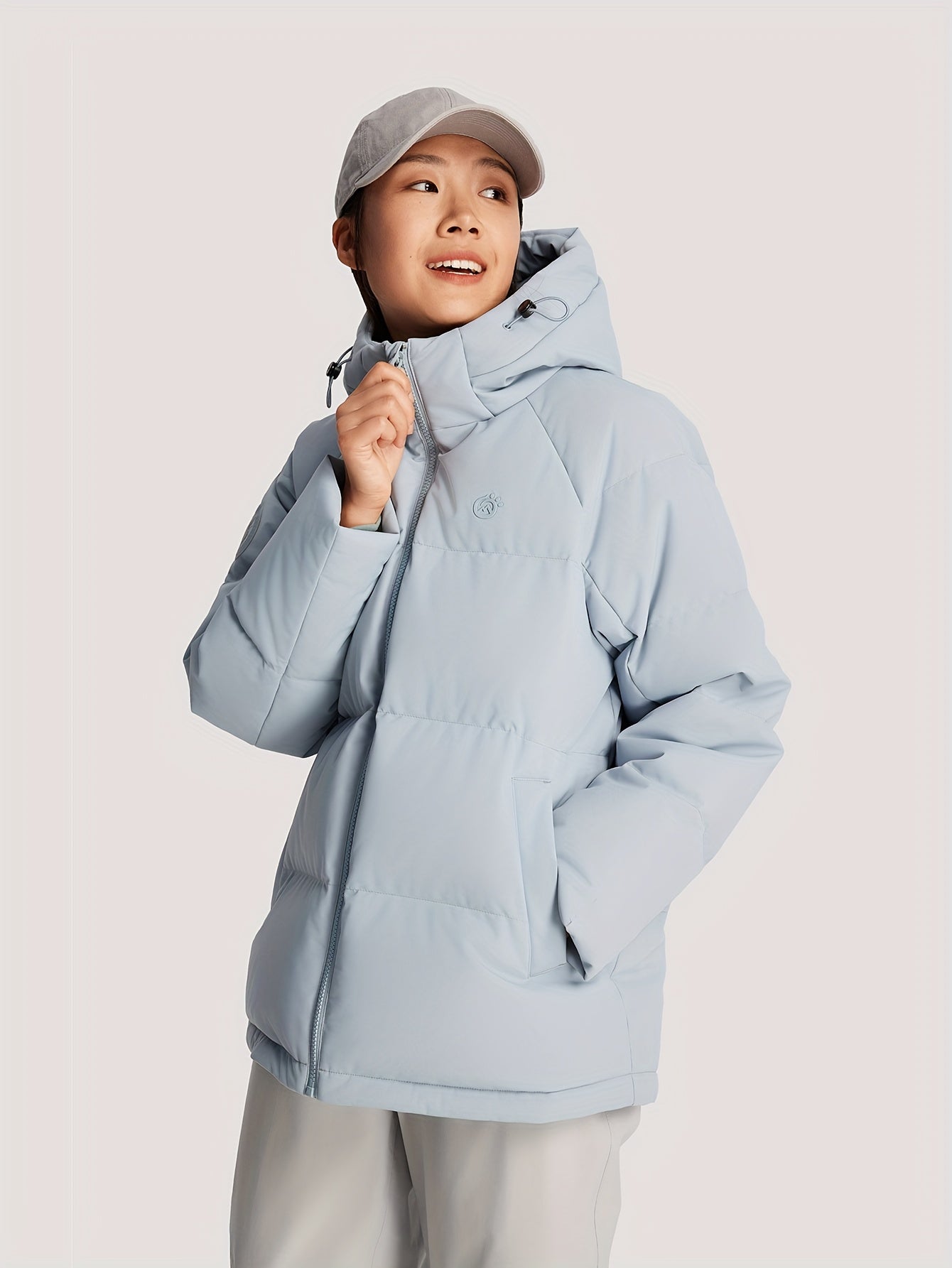 Light blue hooded down jacket