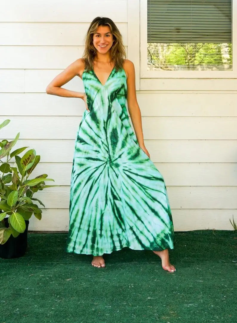 Green Tie-Dye maxi dress