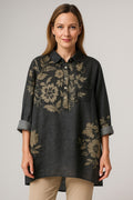 Evelyn | Black tunic blouse with floral print