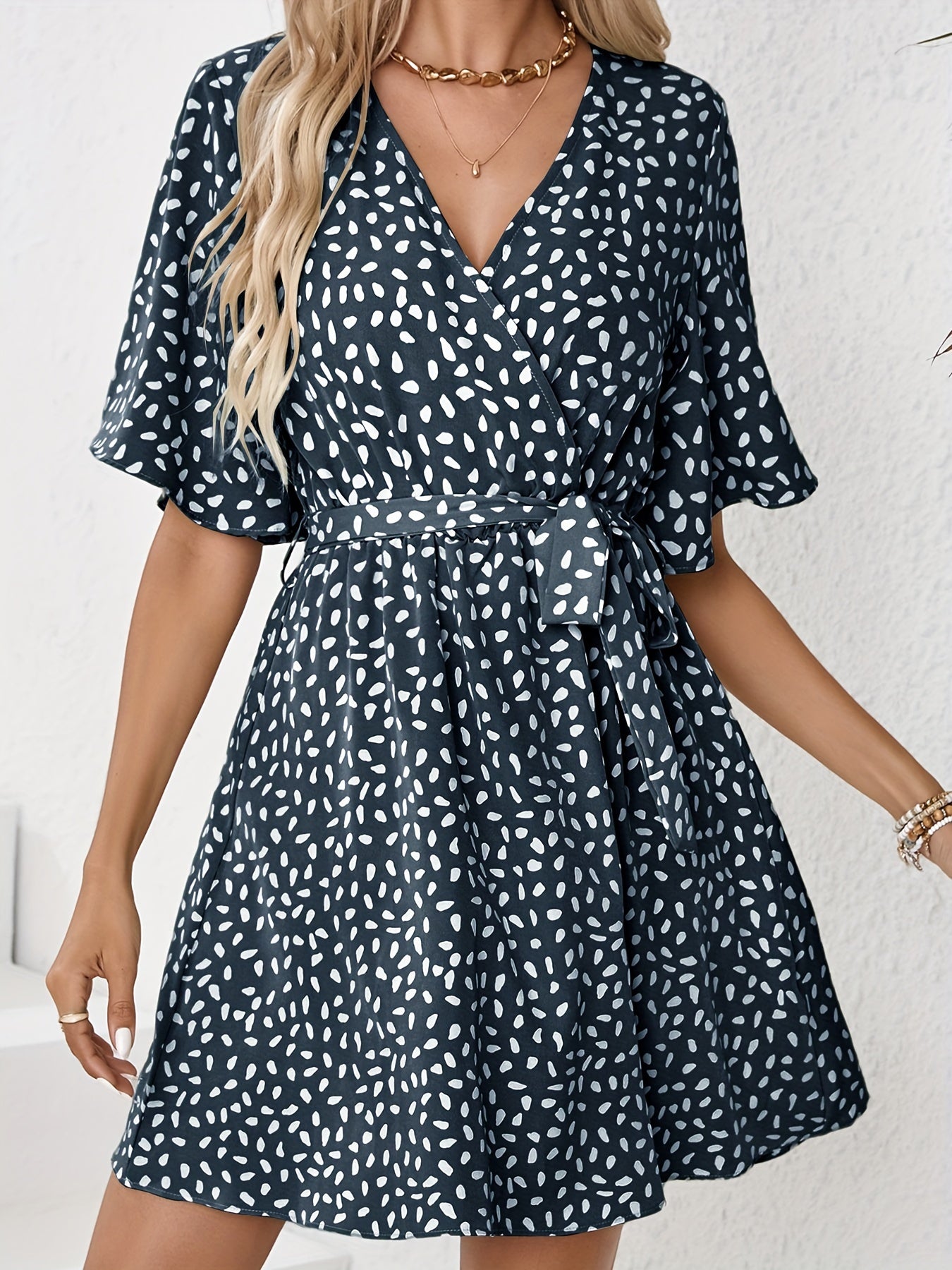 Blue leaf Print Dress