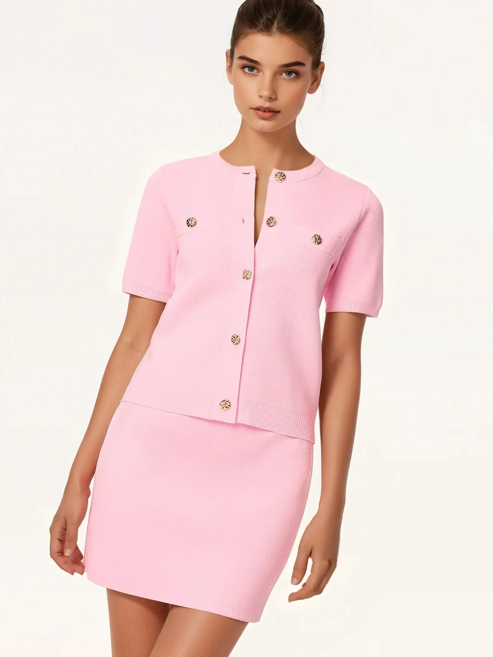 Vintage-Inspired Pink Knit Set