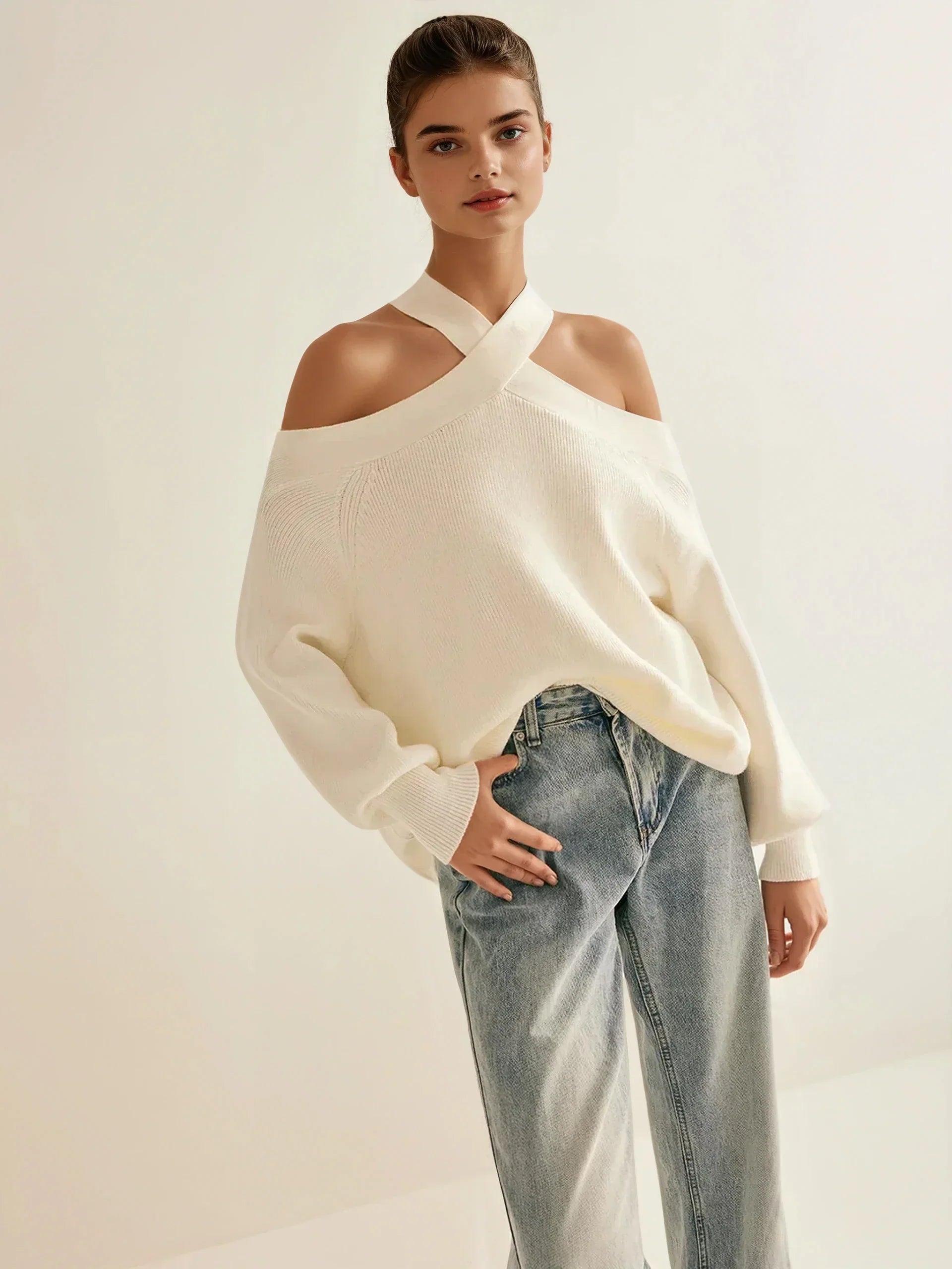 Jenn | Off-shoulder crisscross sweater