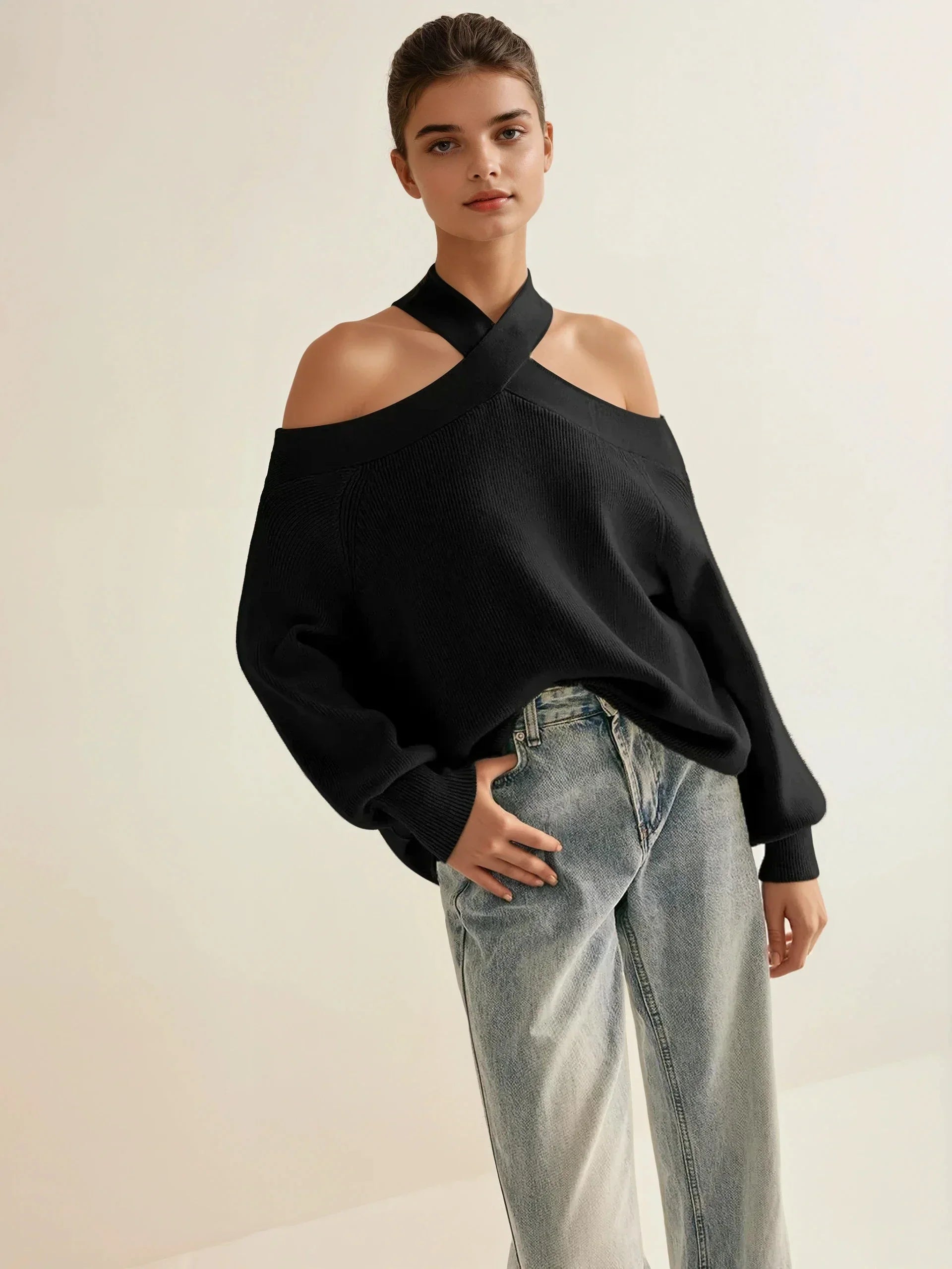 Jenn | Off-shoulder crisscross sweater