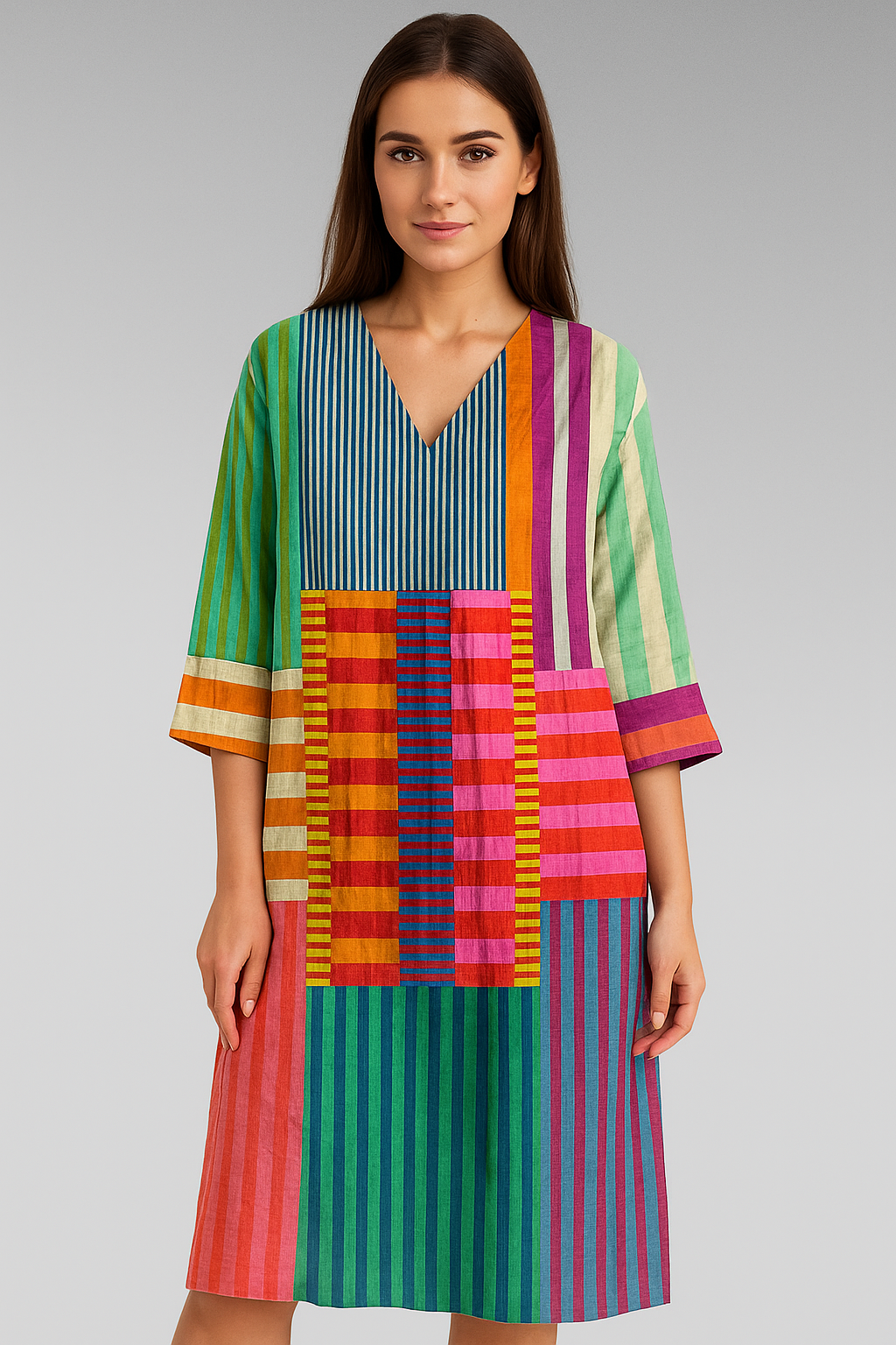 Multicolour striped midi dress