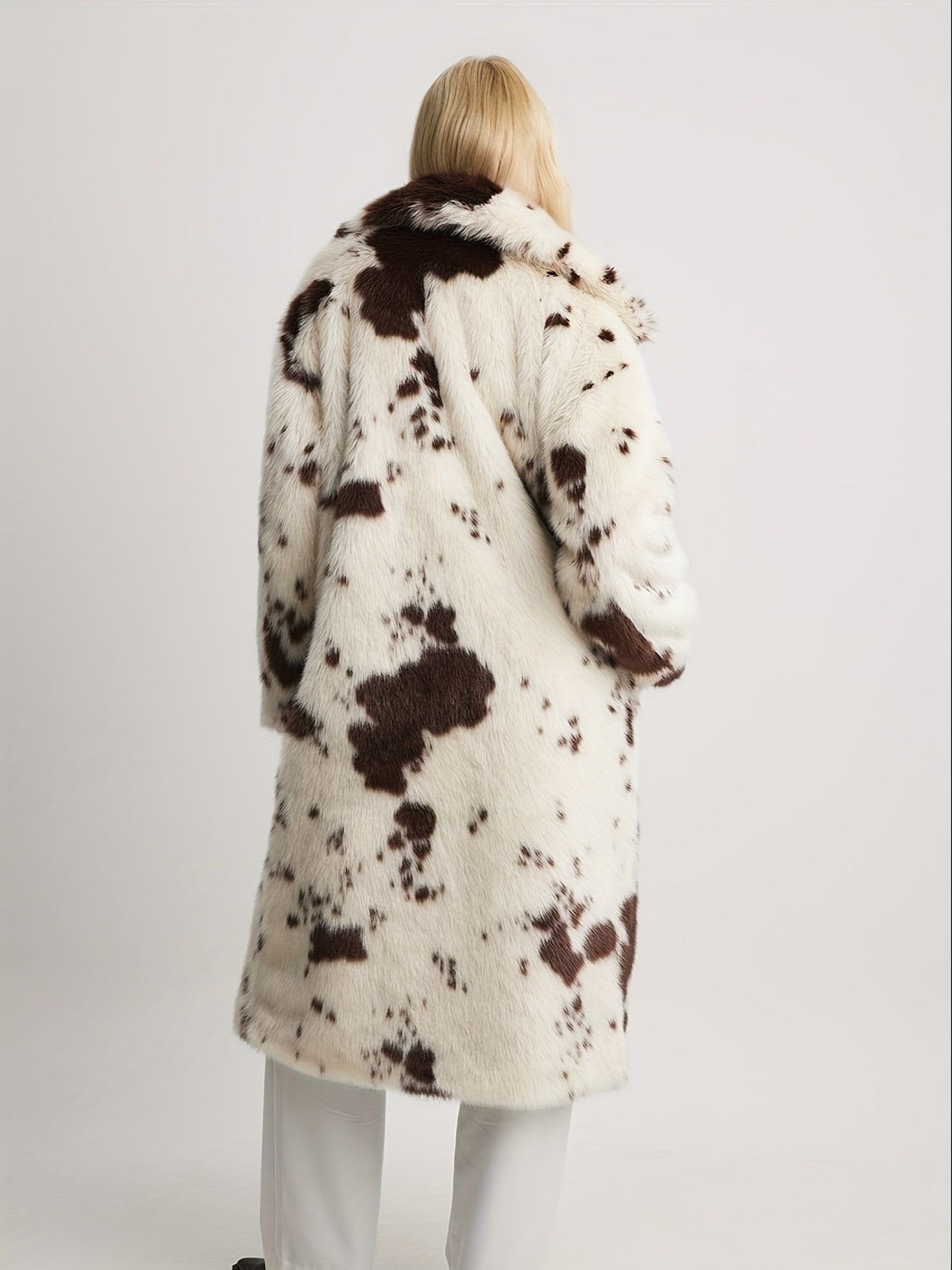 Faux fur coat with cow print