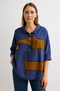 Jyll | Navy blouse with dachshund print