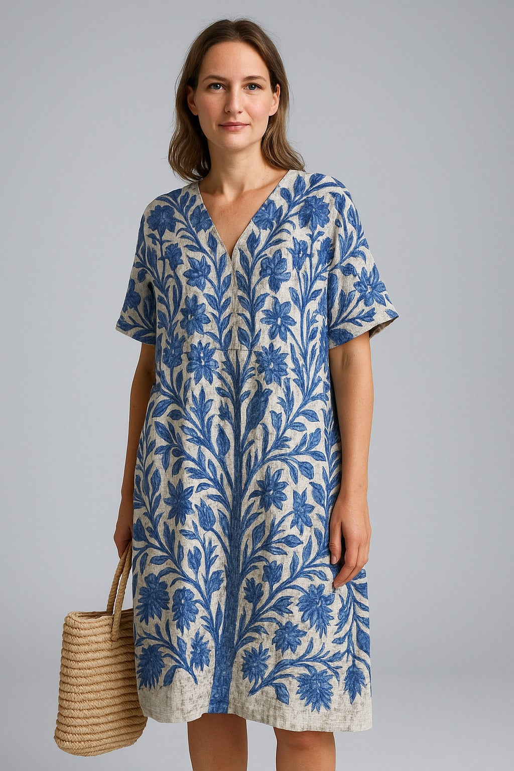 Blue dress with blue and white floral print