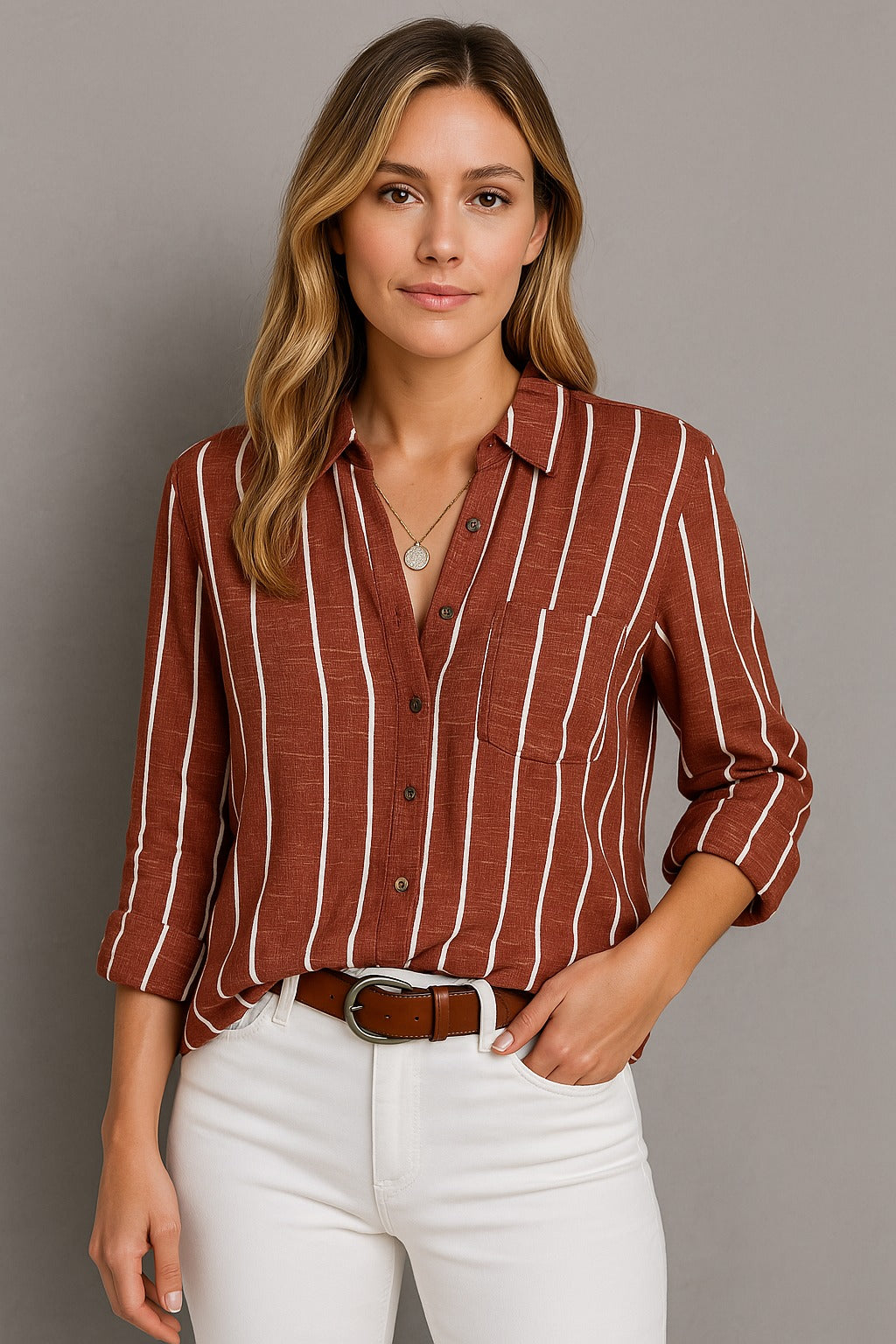 Lisha | Rust striped blouse