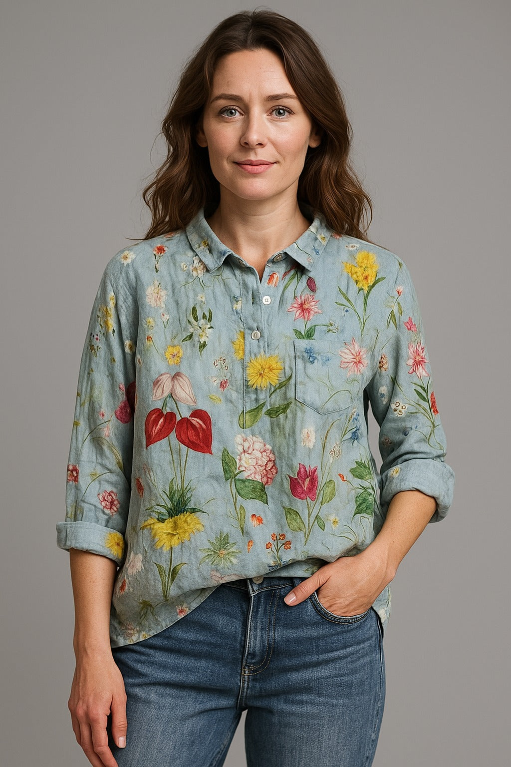 Mae | Light blue floral shirt