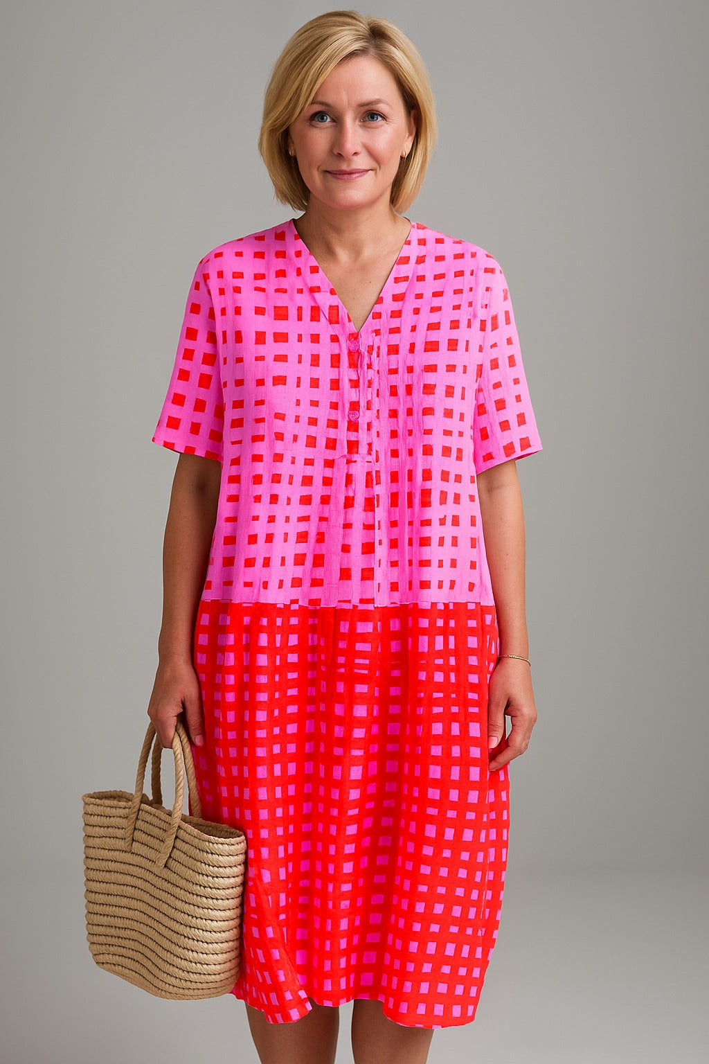 Roos | Midi jurk met ruitdessin