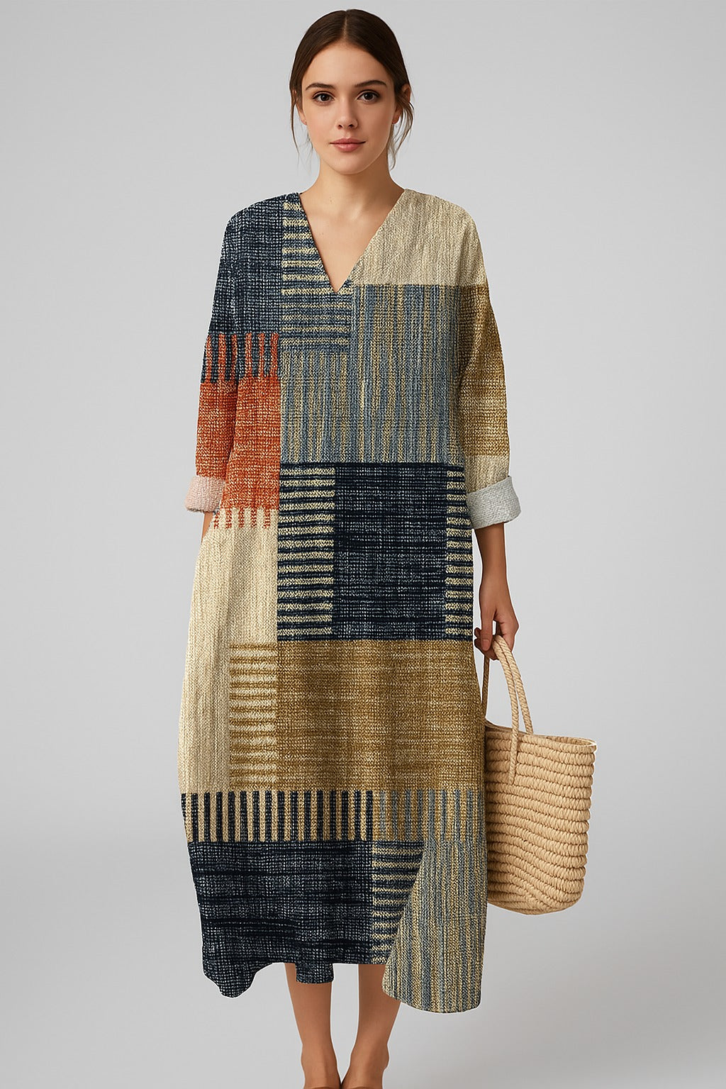 Tammy | Midi jurk met patchworkprint