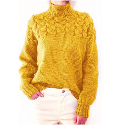 Jen | Pink turtleneck jumper with cable knit