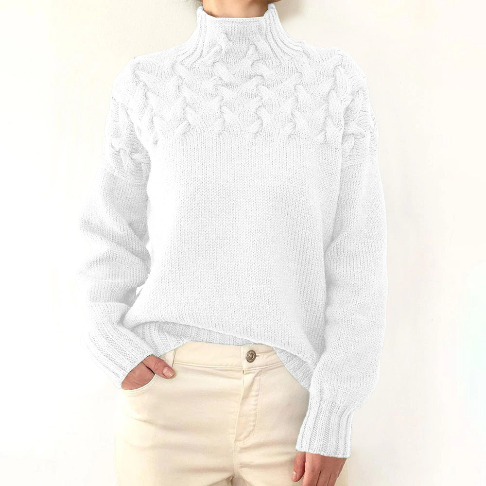 Jen | Roze turtleneck trui met kabeljuk