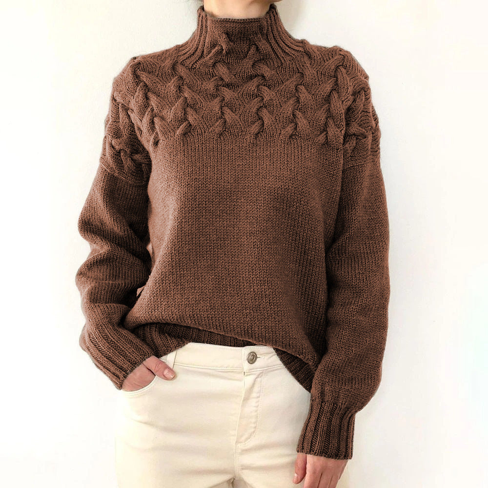Jen | Pink turtleneck jumper with cable knit