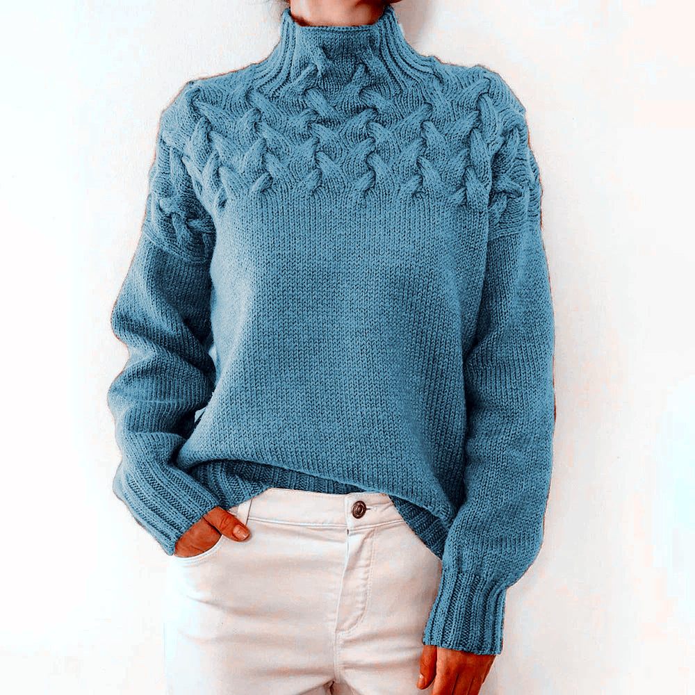 Jen | Pink turtleneck jumper with cable knit