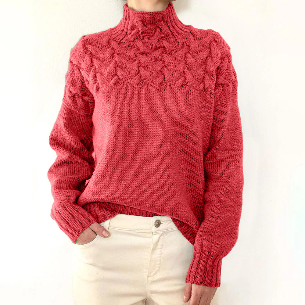 Jen | Pink turtleneck jumper with cable knit