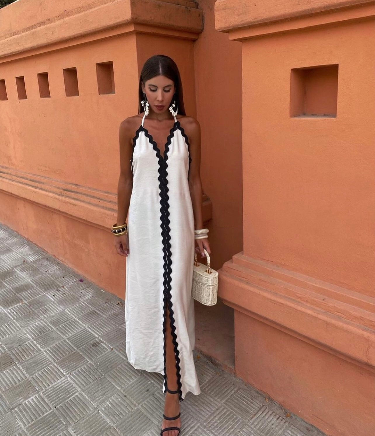 White and black maxi-dress