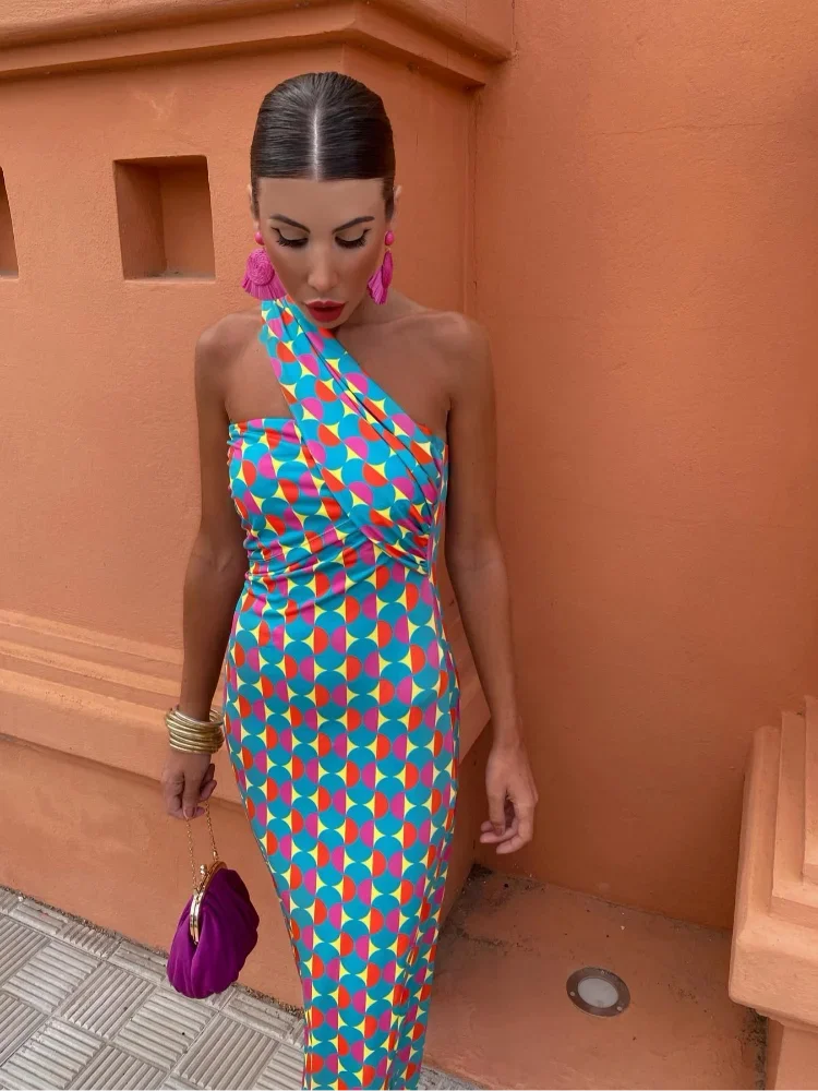 Mosaic | One‑shoulder midi-jurk