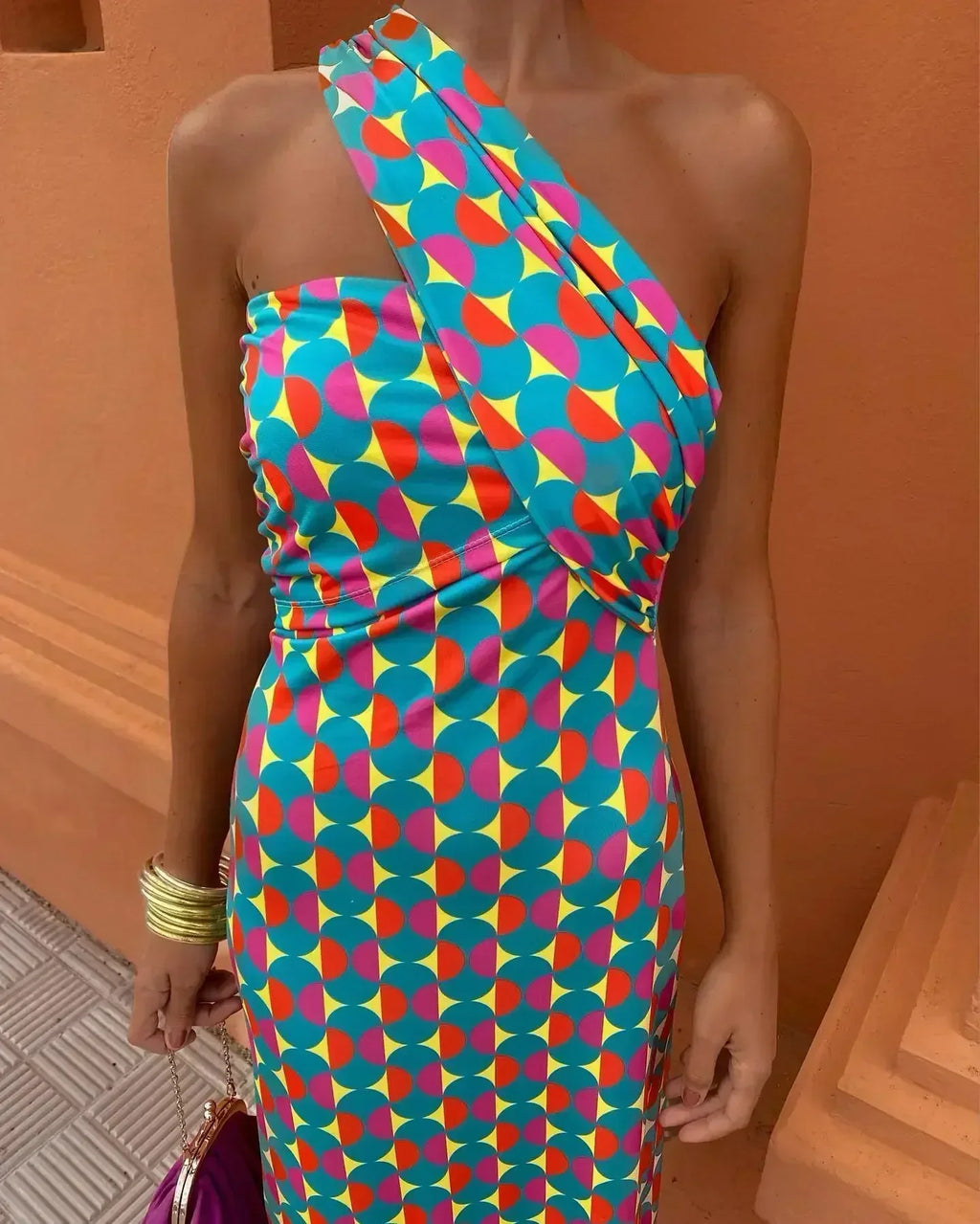 Mosaic | One‑shoulder midi-jurk