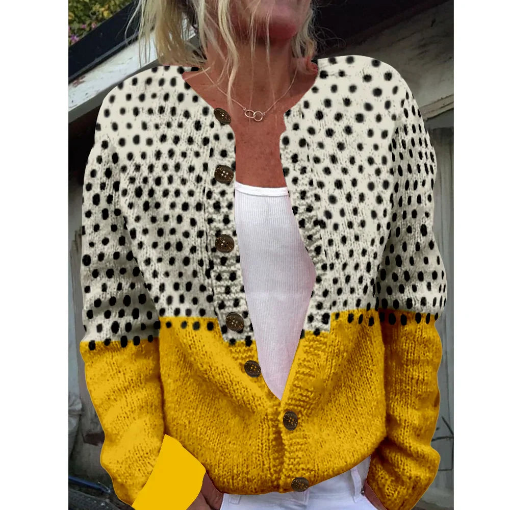 Khloe | Gebreid vest met stippen en kleurblok