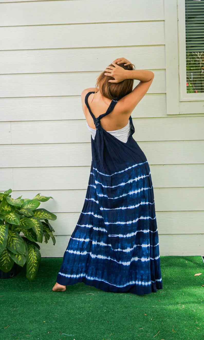 Midnight Stripes | Tie-dye maxi dress