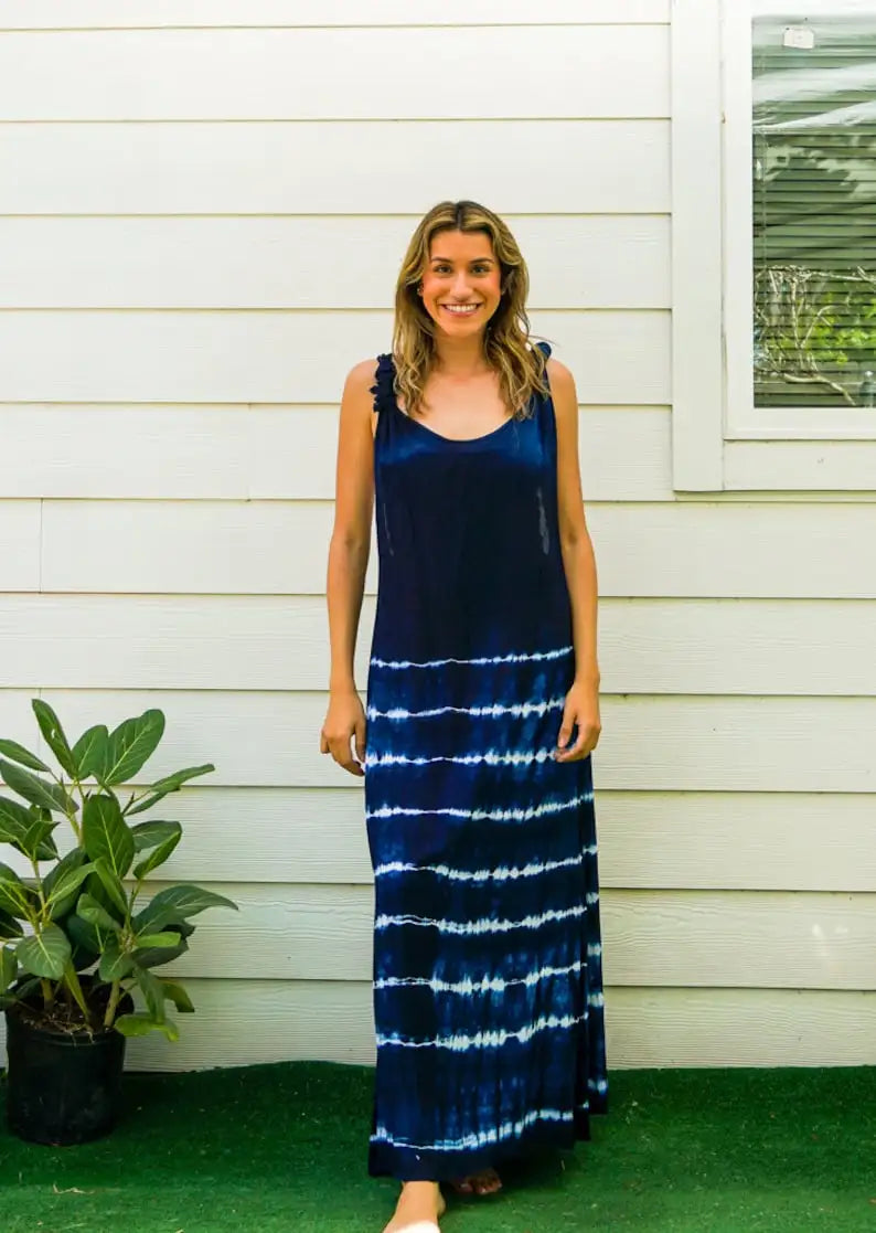 Midnight Stripes | Tie-dye maxi dress