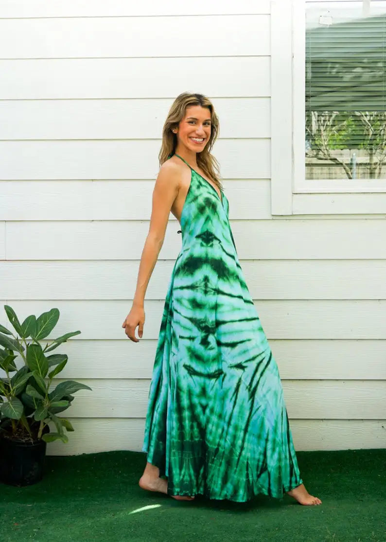 Emerald Breeze | Tie-Dye maxi dress